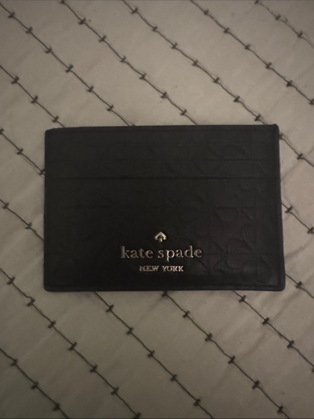 kate spade Black Embossed Leather Card Sleeve with Gold Logo